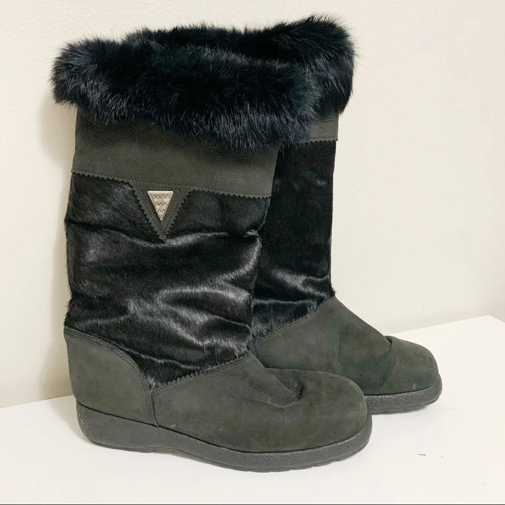 Sorel Black Calf Hair Tall Boots fur 9.5‎ vintage